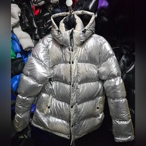 Aritzia Super Puff Galaxy Silver Jacket with Hood